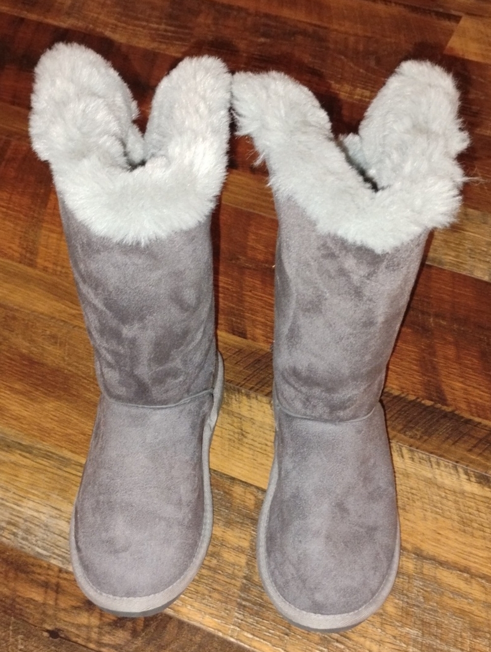 Girls 1M Rampage Gray Faux Suede Mid-Calf Winter Boots with Plush Fur Cuff